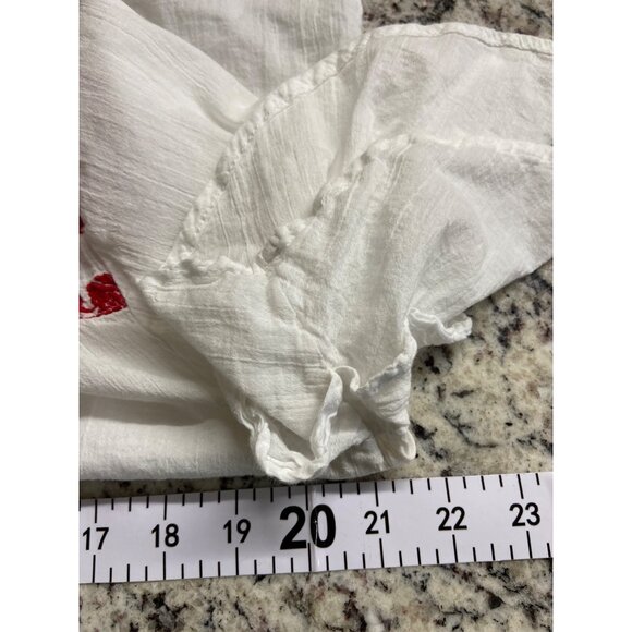 Liz Claiborne Boho Chic White  Red Embroidered Tassel Peasant Blouse - Picture 6 of 7